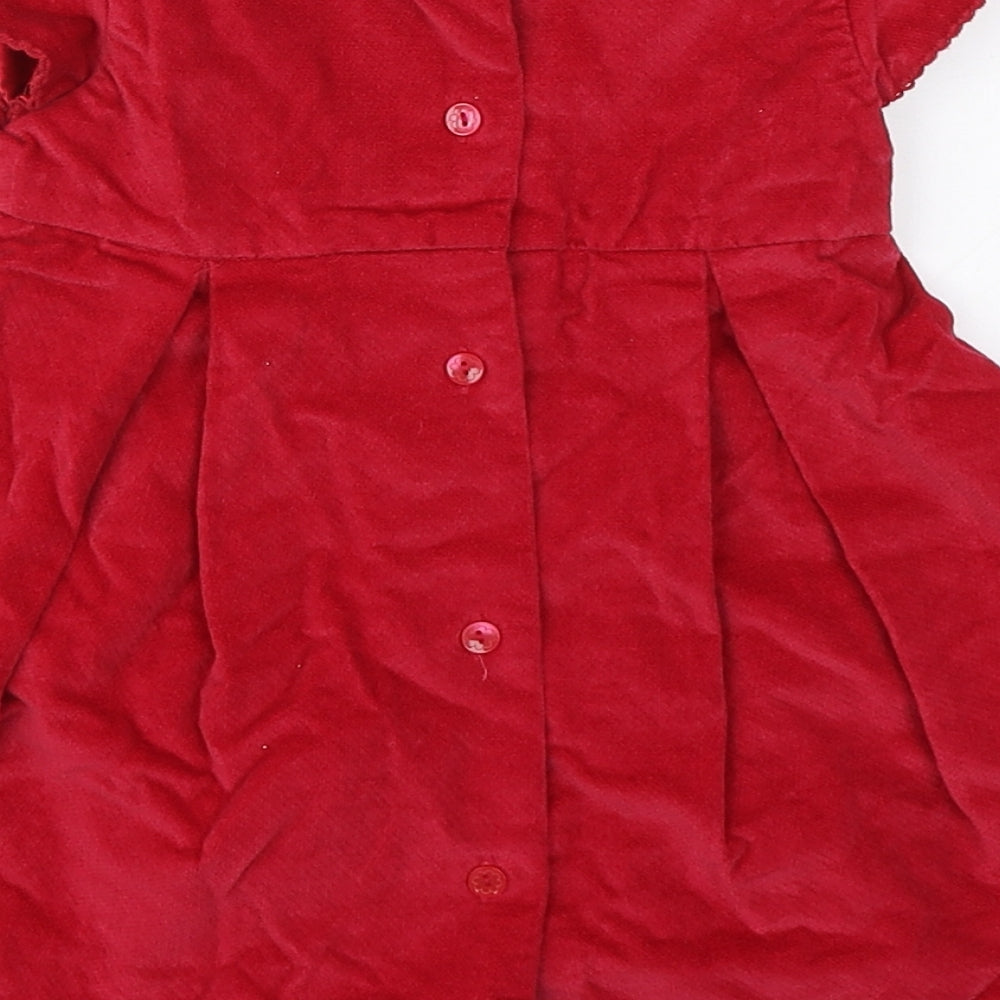 Mothercare Girls Red  Cotton Fit & Flare  Size 6-9 Months  Collared Button