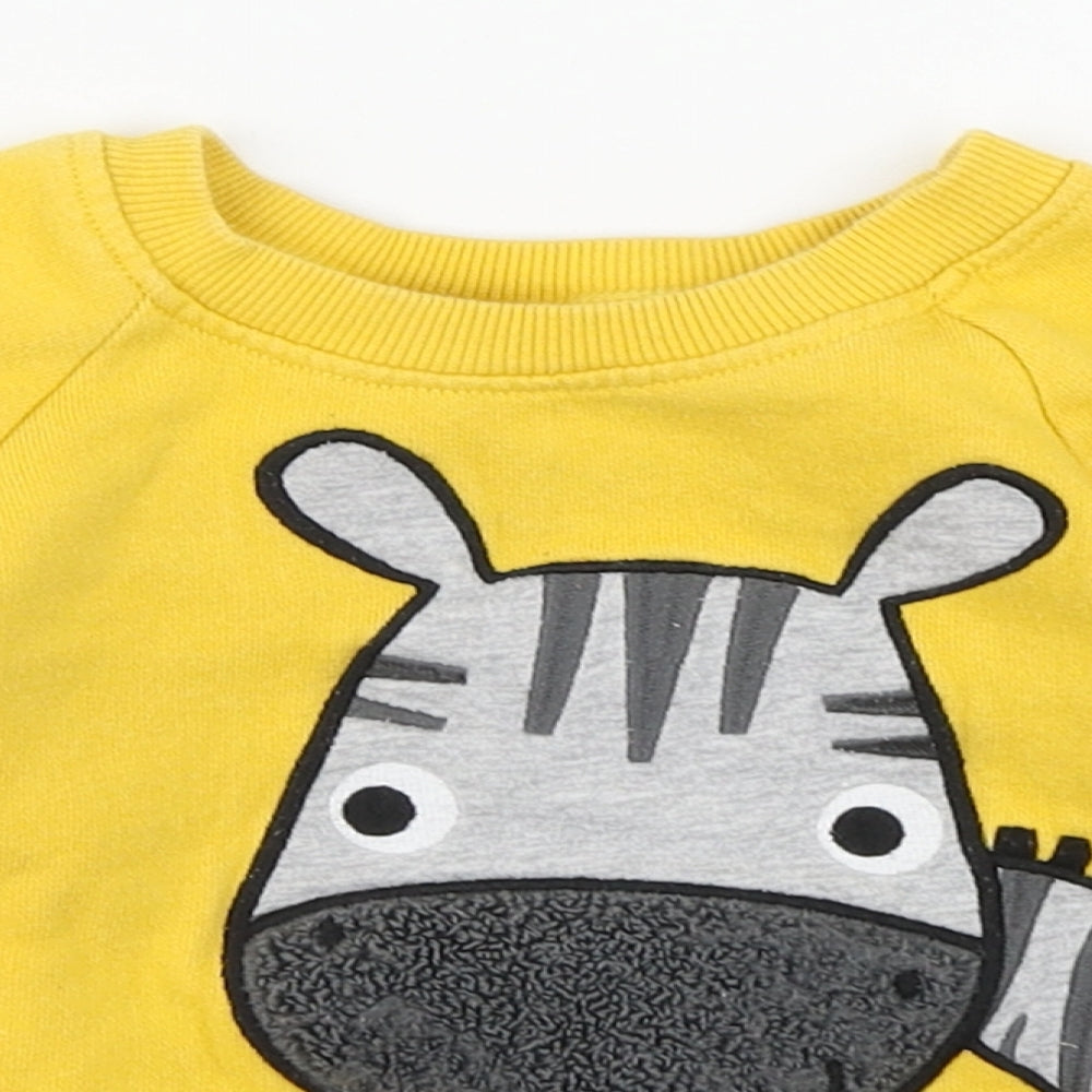 Dunnes Stores Boys Yellow  Cotton Pullover Jumper Size 18-24 Months   - Zebra