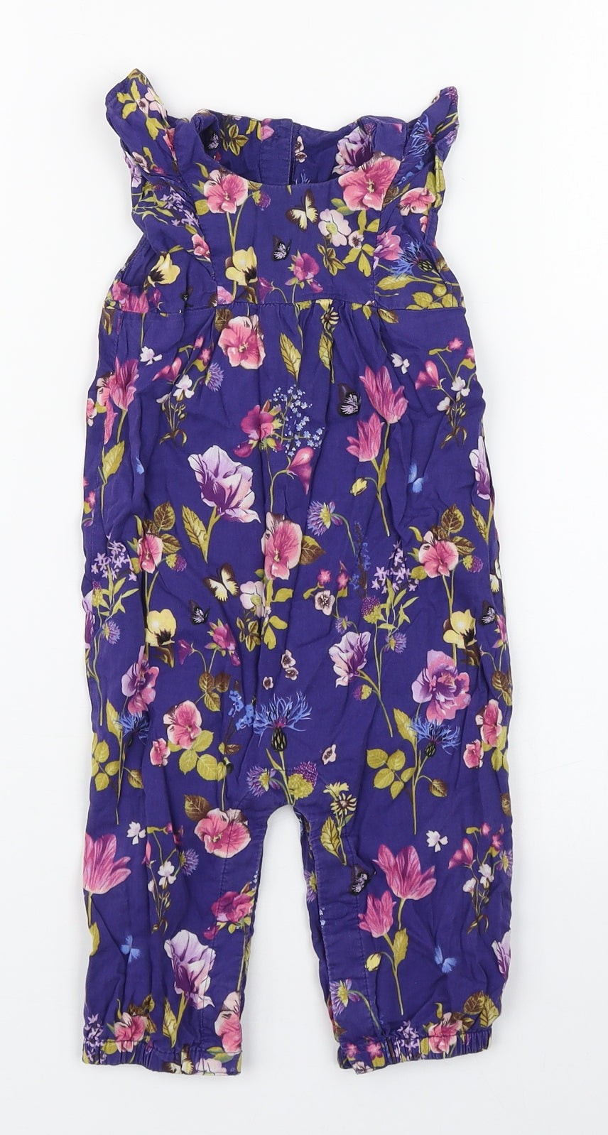 Marks and Spencer Girls Purple Floral Cotton Babygrow One-Piece Size 9-12 Months  Button