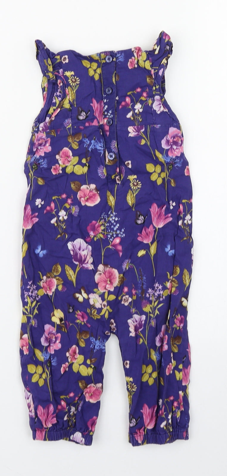 Marks and Spencer Girls Purple Floral Cotton Babygrow One-Piece Size 9-12 Months  Button