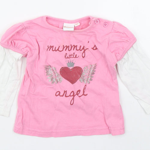 Blue Zoo Girls Pink  100% Cotton Basic T-Shirt Size 9-12 Months Round Neck Pullover - Mummy's Little Angel