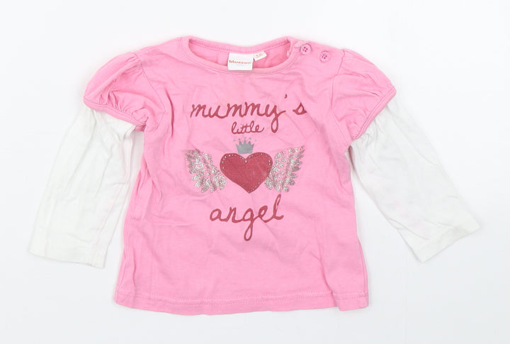 Blue Zoo Girls Pink 100% Cotton Basic T-Shirt Size 9-12 Months Round Neck Pullover - Mummy's Little Angel