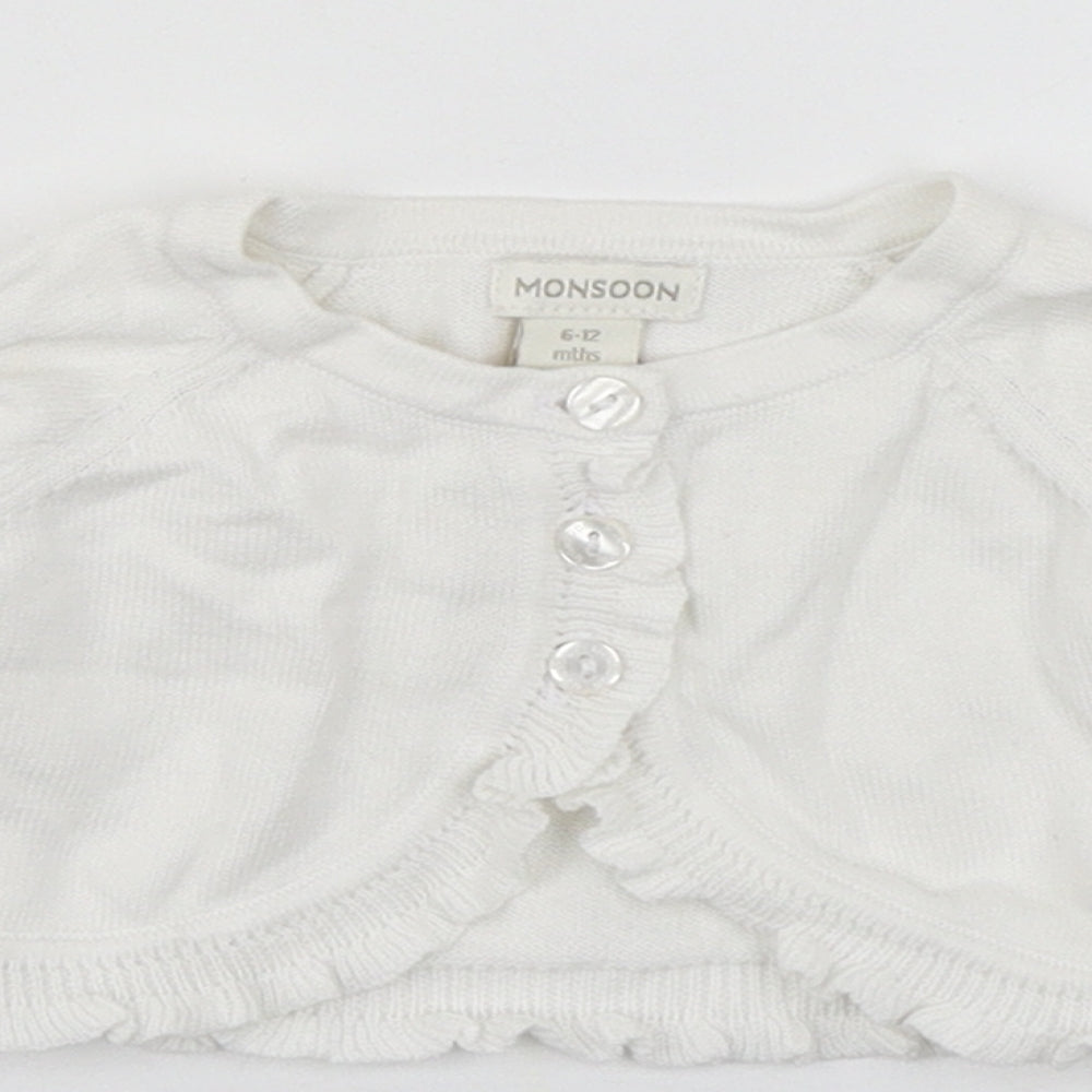 Monsoon Girls White  100% Cotton Cardigan Jumper Size 6-9 Months  Button