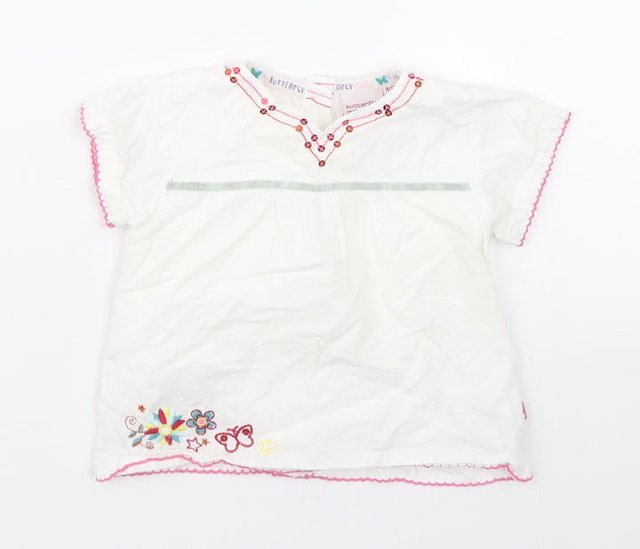 Debenhams Girls White 100% Cotton Basic Blouse Size 9-12 Months Round Neck Button