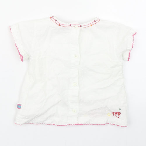 Debenhams Girls White  100% Cotton Basic Blouse Size 9-12 Months Round Neck Button