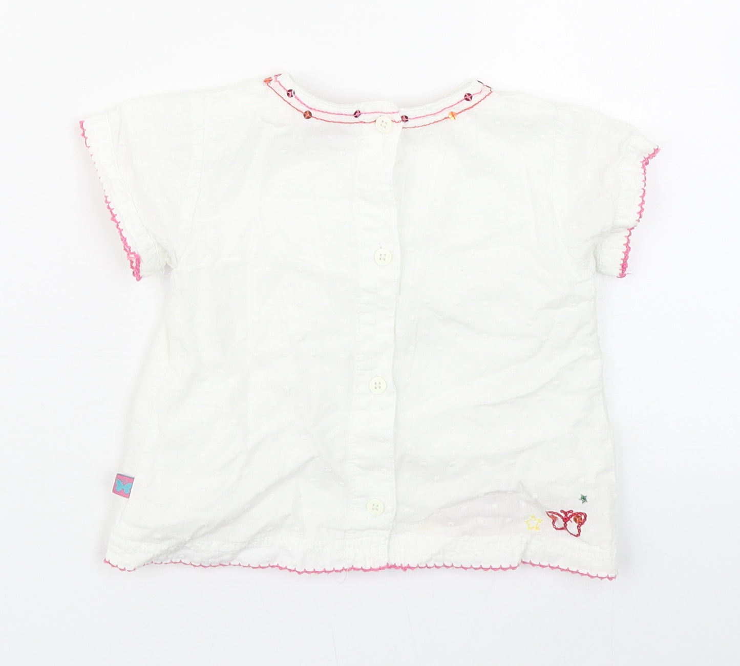 Debenhams Girls White  100% Cotton Basic Blouse Size 9-12 Months Round Neck Button