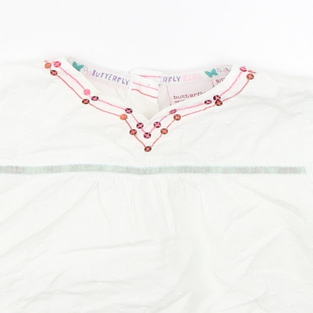 Debenhams Girls White  100% Cotton Basic Blouse Size 9-12 Months Round Neck Button