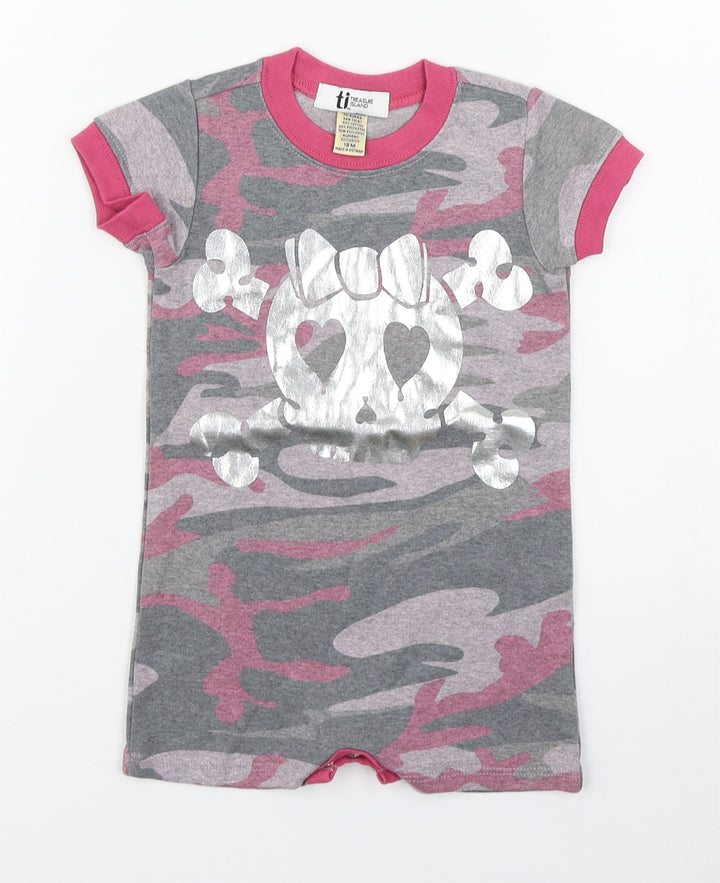 Treasure Island Girls Multicoloured Camouflage Cotton Babygrow One-Piece Size 18 Months  Button - Skull