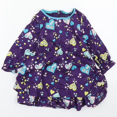 name it Girls Multicoloured Geometric 100% Cotton Skater Dress  Size 9-12 Months  Round Neck Pullover