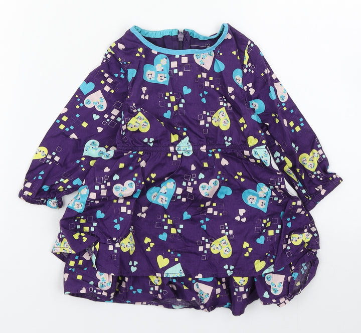 name it Girls Multicoloured Geometric 100% Cotton Skater Dress Size 9-12 Months Round Neck Pullover