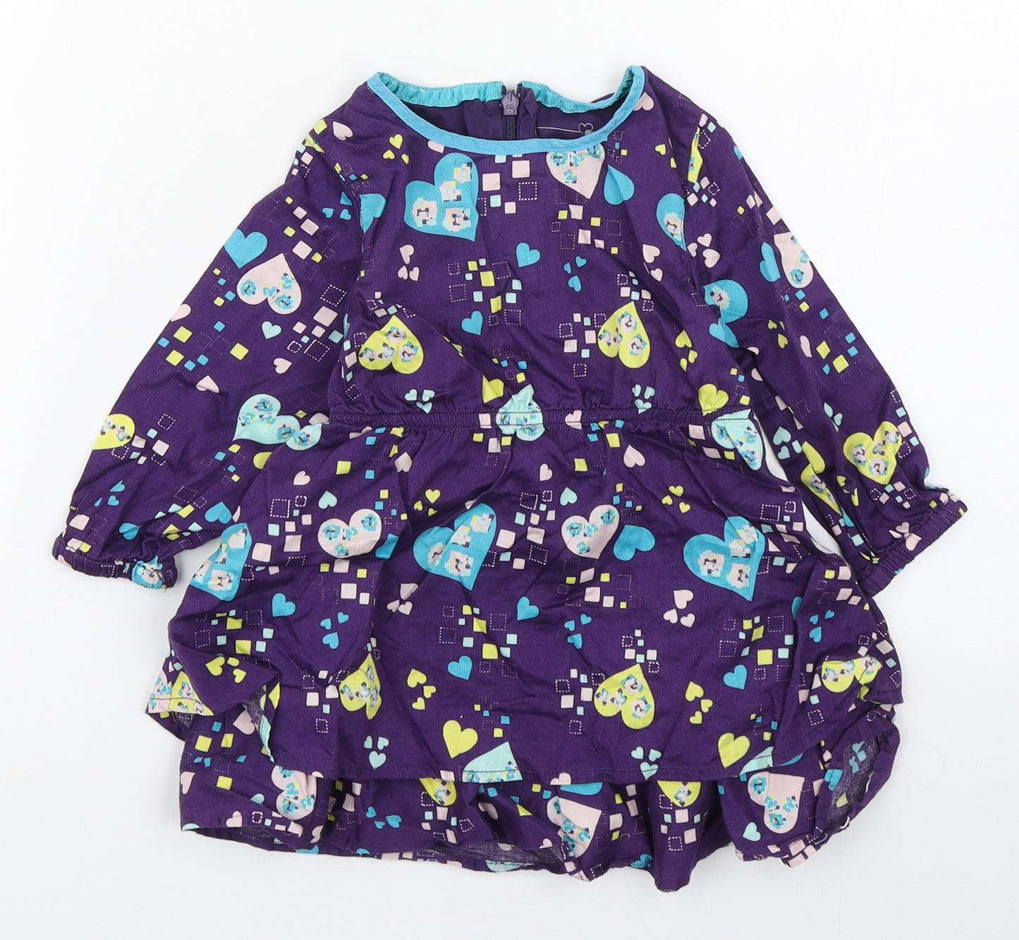 name it Girls Multicoloured Geometric 100% Cotton Skater Dress  Size 9-12 Months  Round Neck Pullover
