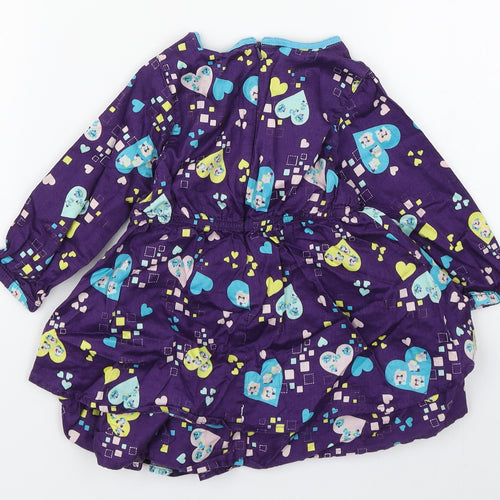 name it Girls Multicoloured Geometric 100% Cotton Skater Dress  Size 9-12 Months  Round Neck Pullover