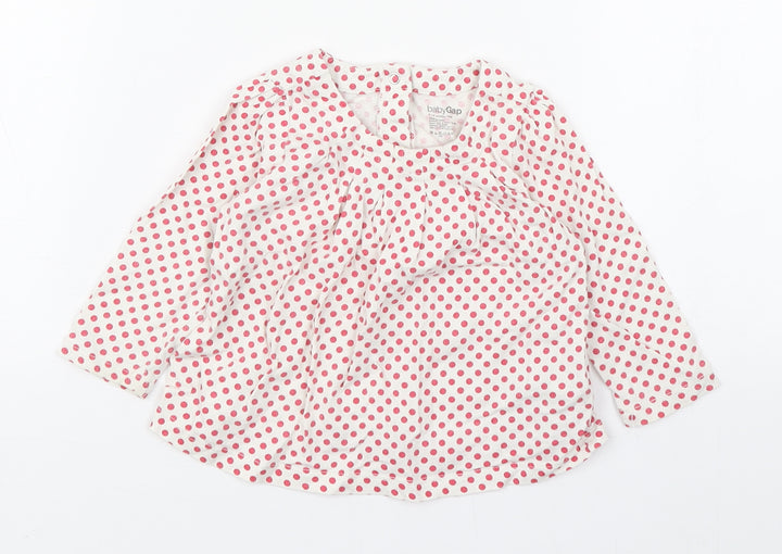 Gap Girls White Polka Dot 100% Cotton Basic T-Shirt Size 6-9 Months Scoop Neck Button