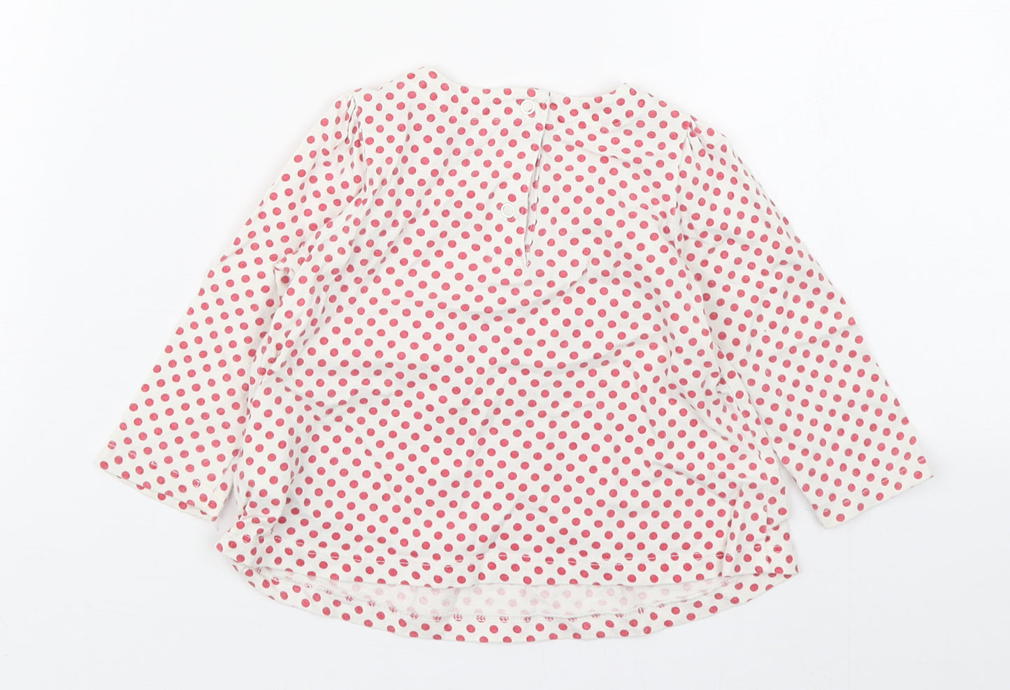 Gap Girls White Polka Dot 100% Cotton Basic T-Shirt Size 6-9 Months Scoop Neck Button