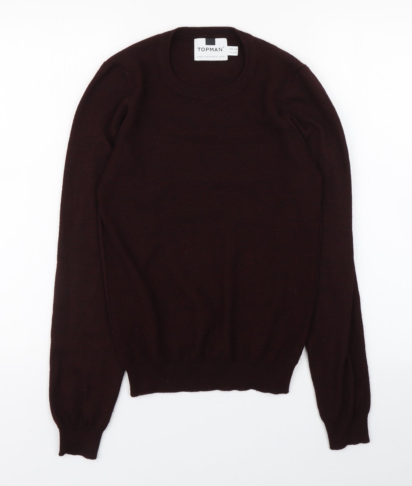 Topman Mens Brown Round Neck  Wool Pullover Jumper Size XS
