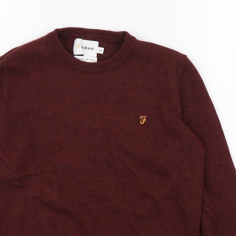 Farah Mens Red Round Neck  Wool Pullover Jumper Size XS