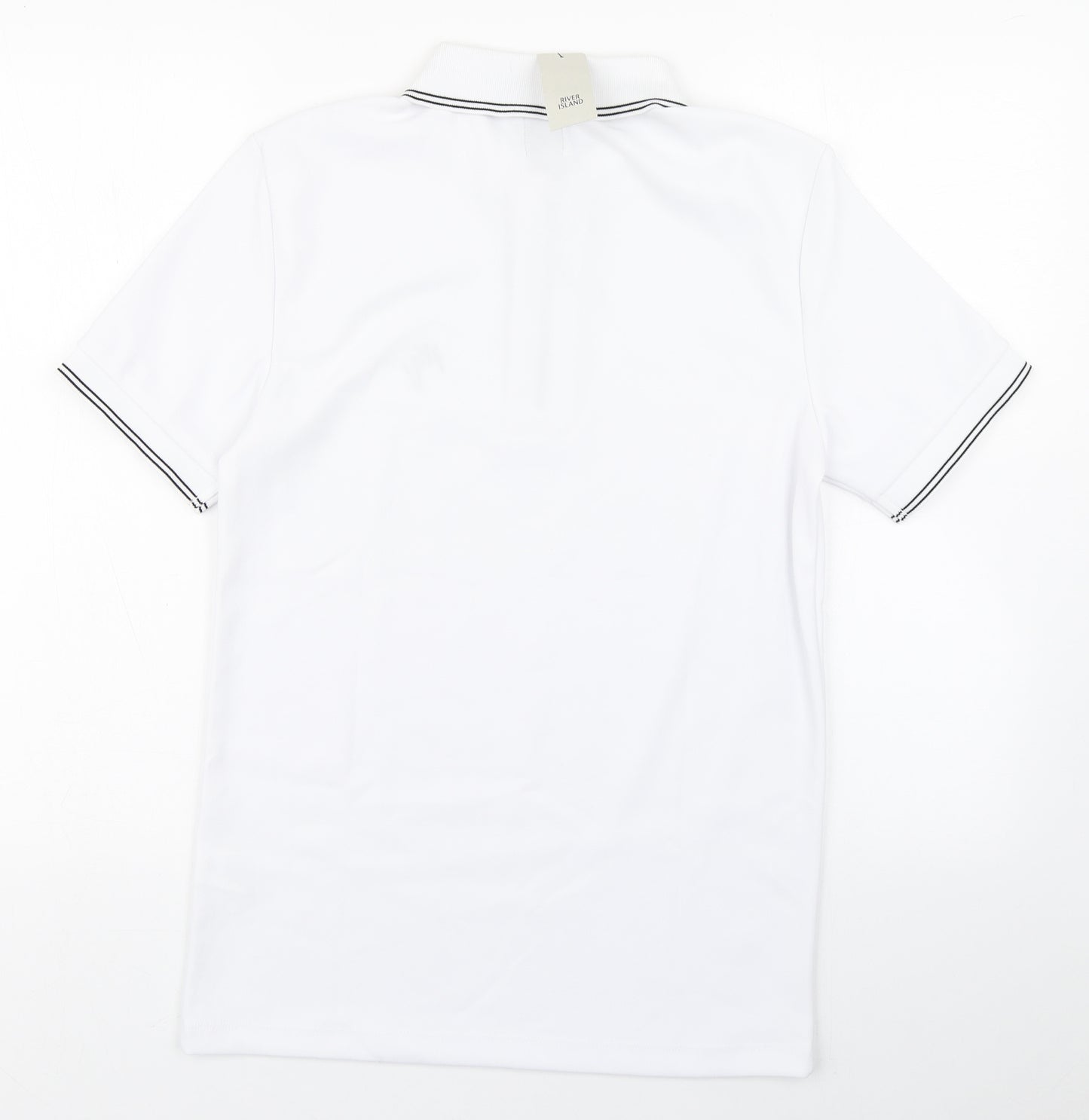 River Island Mens White  Polyester  Polo Size XS Collared Zip