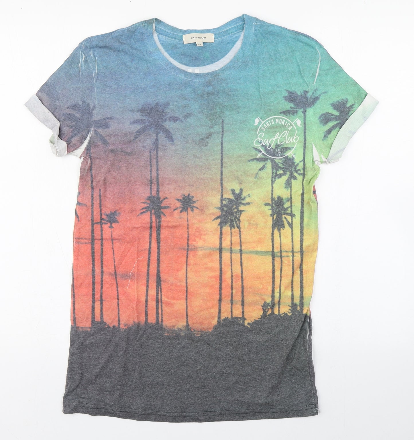 River Island Mens Multicoloured  Polyester  T-Shirt Size XS Round Neck