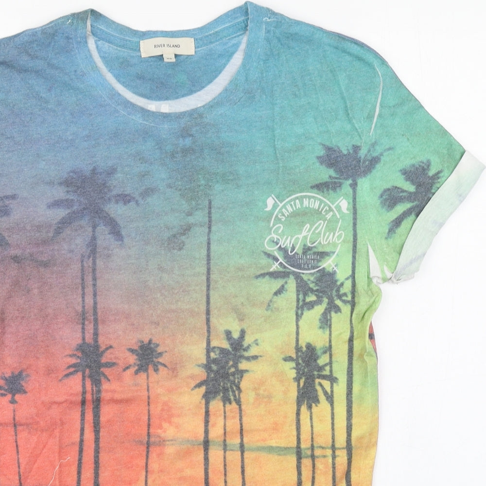 River Island Mens Multicoloured  Polyester  T-Shirt Size XS Round Neck