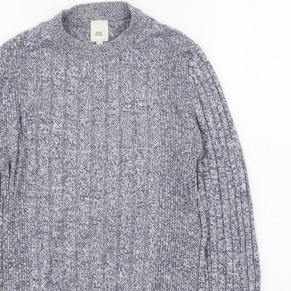 River Island Mens Blue Round Neck  Viscose Pullover Jumper Size XS