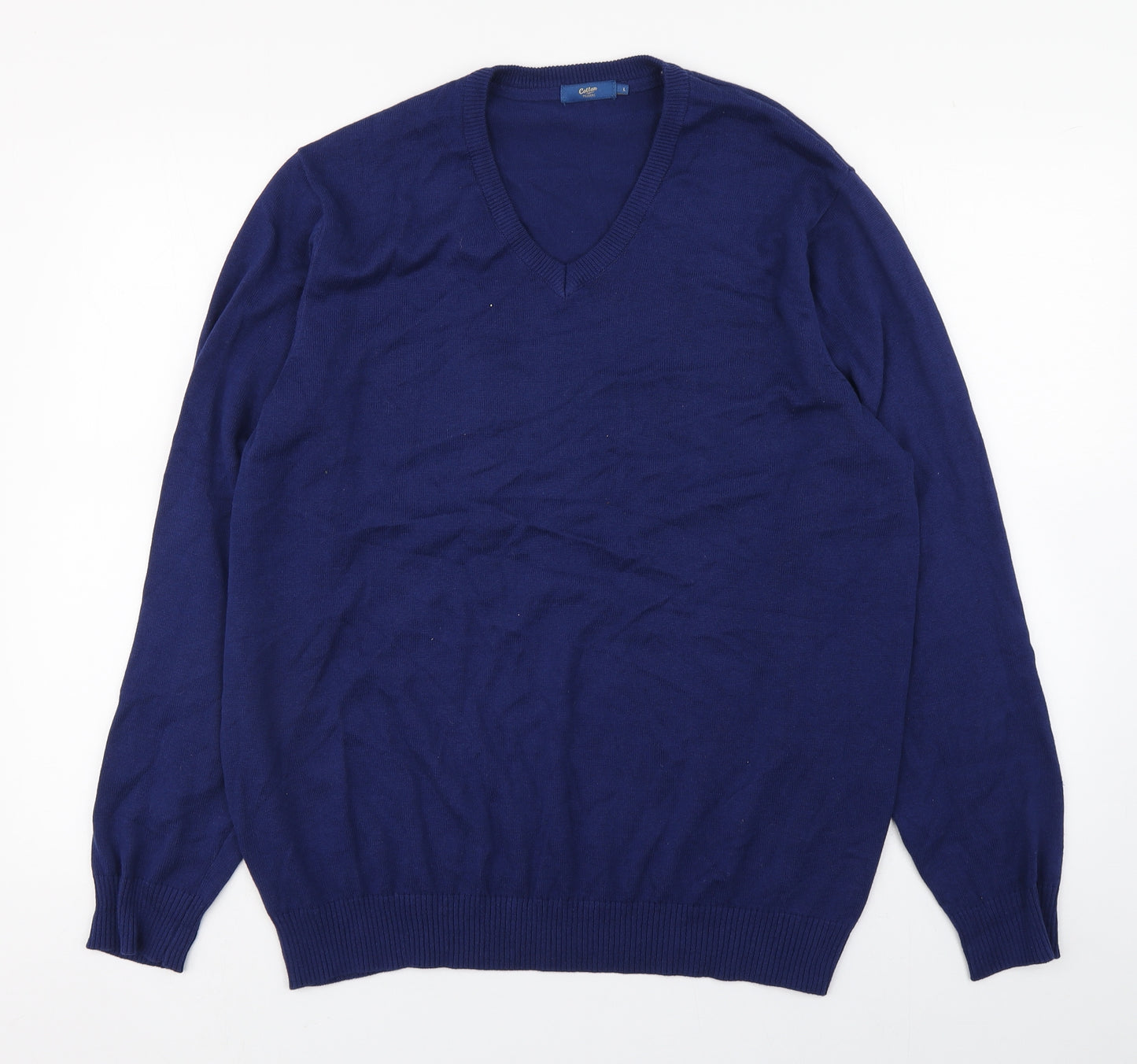 Cotton Traders Mens Blue V-Neck  Cotton Pullover Jumper Size L