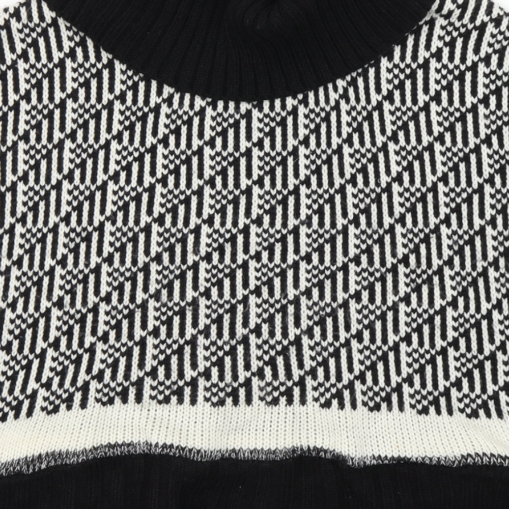 Peacocks Womens Black Roll Neck Geometric Polyester Pullover Jumper Size 12