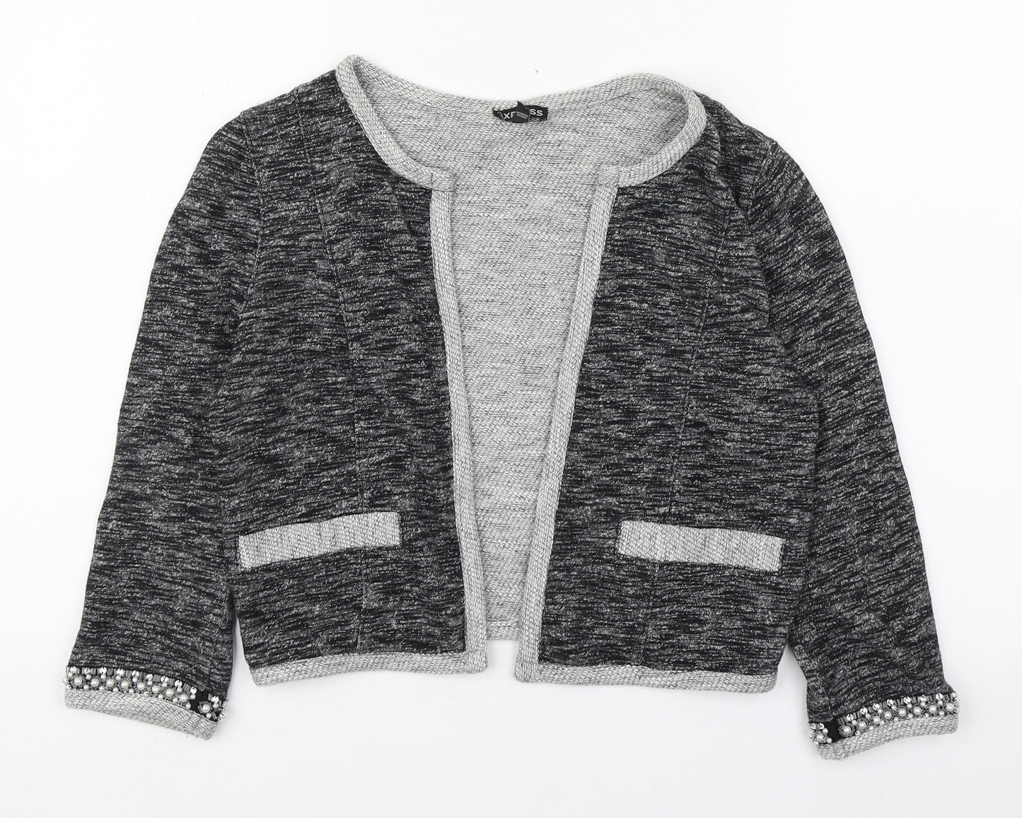 Express Womens Grey Round Neck  Cotton Cardigan Jumper Size XS