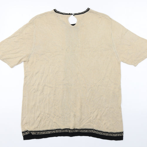Riddella Womens Beige  Viscose Basic Blouse Size 16 Round Neck