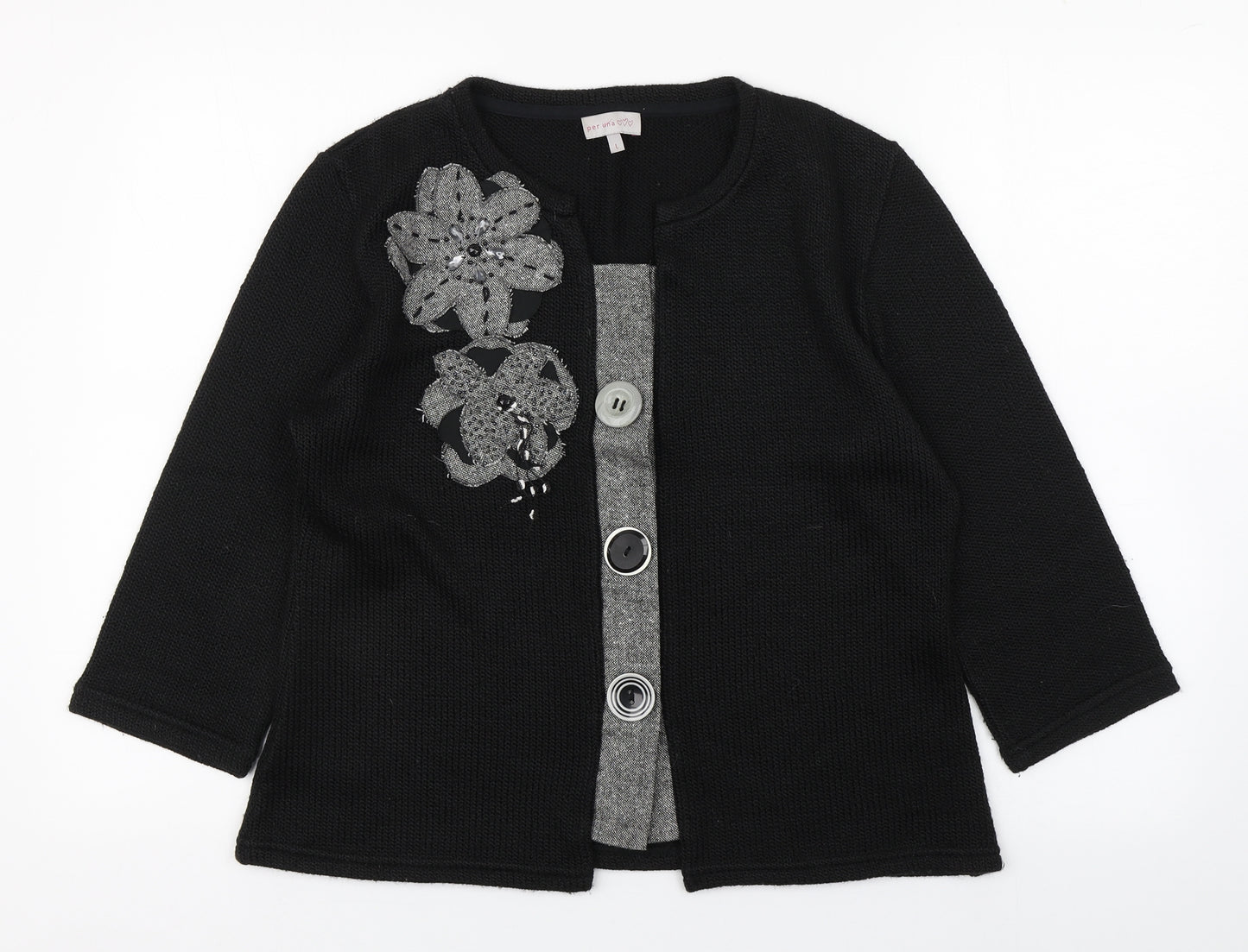Per Una Womens Black Round Neck  Acrylic Cardigan Jumper Size L