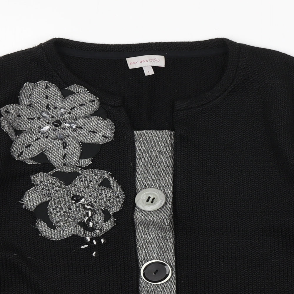Per Una Womens Black Round Neck  Acrylic Cardigan Jumper Size L