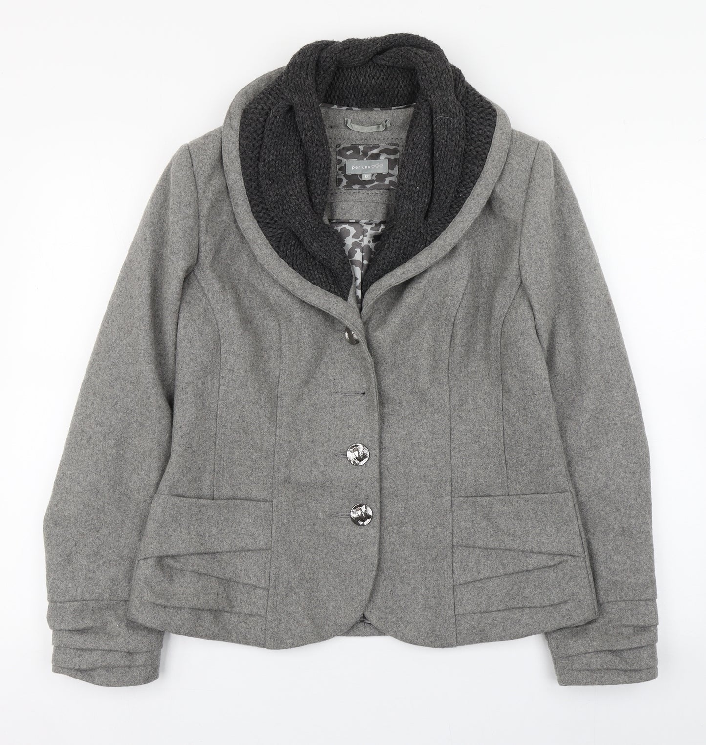 Per Una  Womens Grey   Pea Coat Coat Size 12  Button