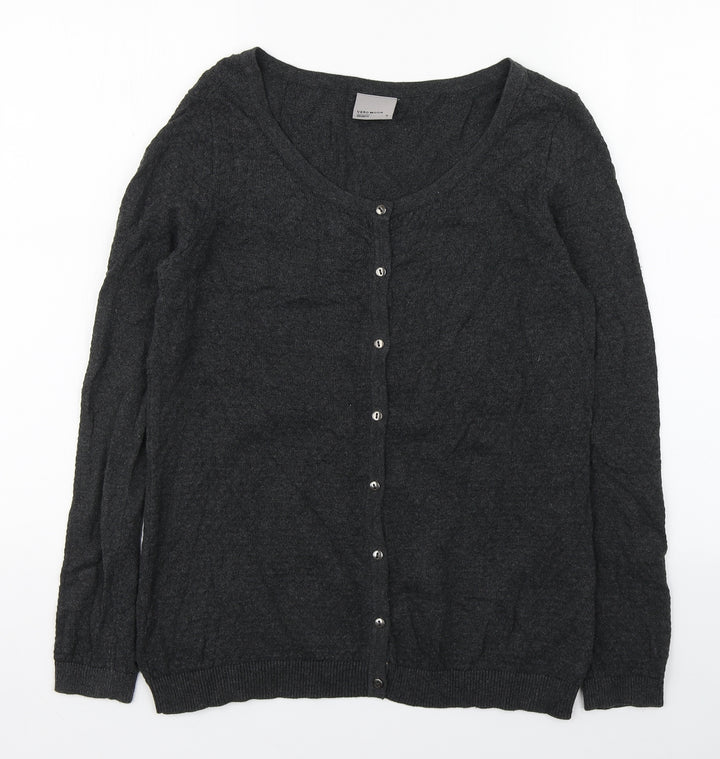 VERO MODA Womens Grey Scoop Neck Cotton Cardigan Jumper Size M