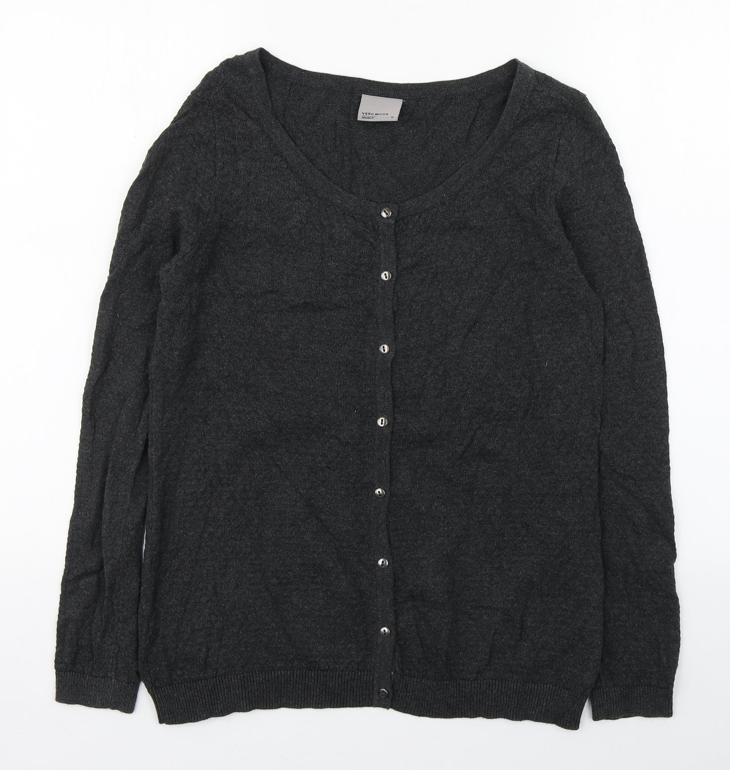 VERO MODA Womens Grey Scoop Neck  Cotton Cardigan Jumper Size M