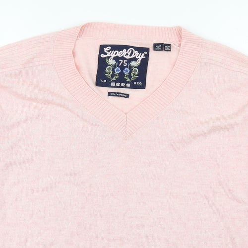 Superdry Womens Pink V-Neck  Wool Pullover Jumper Size 10