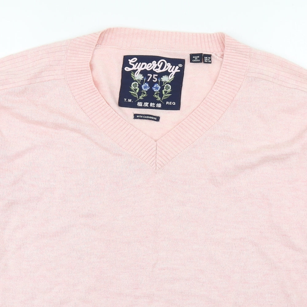 Superdry Womens Pink V-Neck  Wool Pullover Jumper Size 10