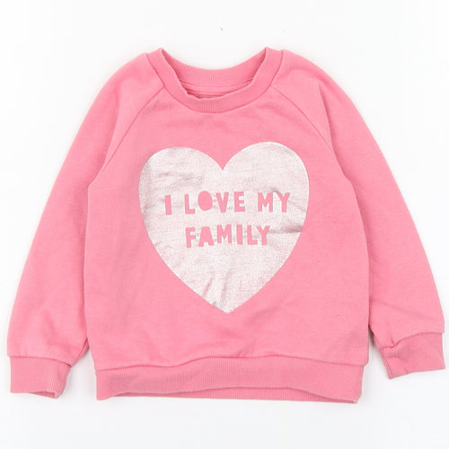 Primark Girls Pink  Cotton Pullover Jumper Size 9-12 Months   - I love my family