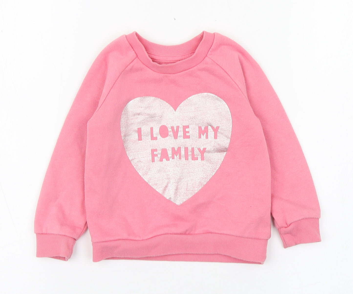 Primark Girls Pink  Cotton Pullover Jumper Size 9-12 Months   - I love my family
