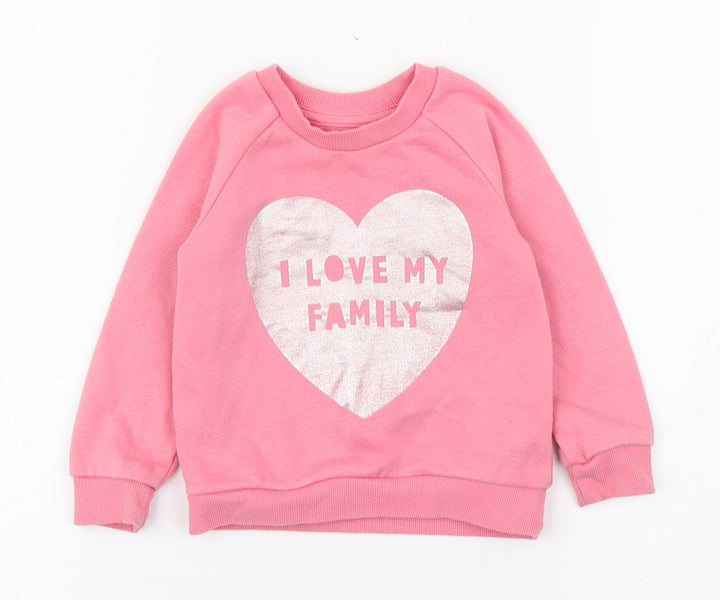Primark Girls Pink Cotton Pullover Jumper Size 9-12 Months - I love my family