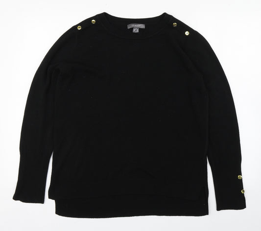 Front view of Primark women’s black acrylic basic t-shirt, size UK 12, round neck