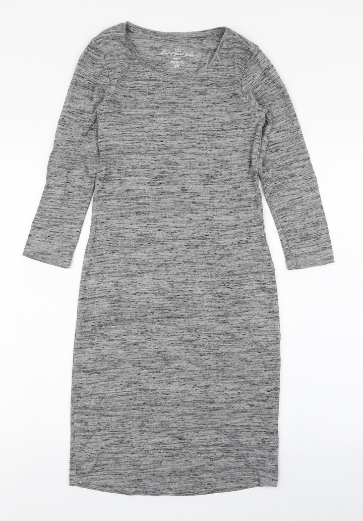 H&M Womens Grey Cotton T-Shirt Dress Size S Round Neck Pullover