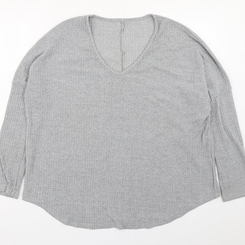 Preworn Womens Grey V-Neck  Polyester Pullover Jumper Size L