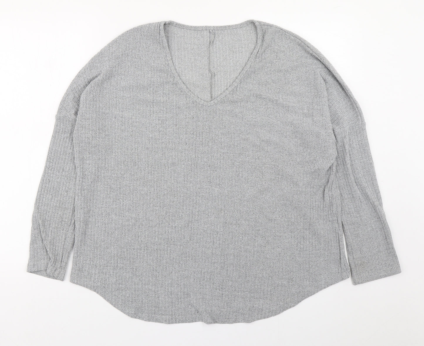 Preworn Womens Grey V-Neck  Polyester Pullover Jumper Size L