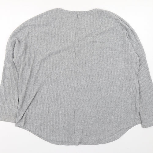 Preworn Womens Grey V-Neck  Polyester Pullover Jumper Size L