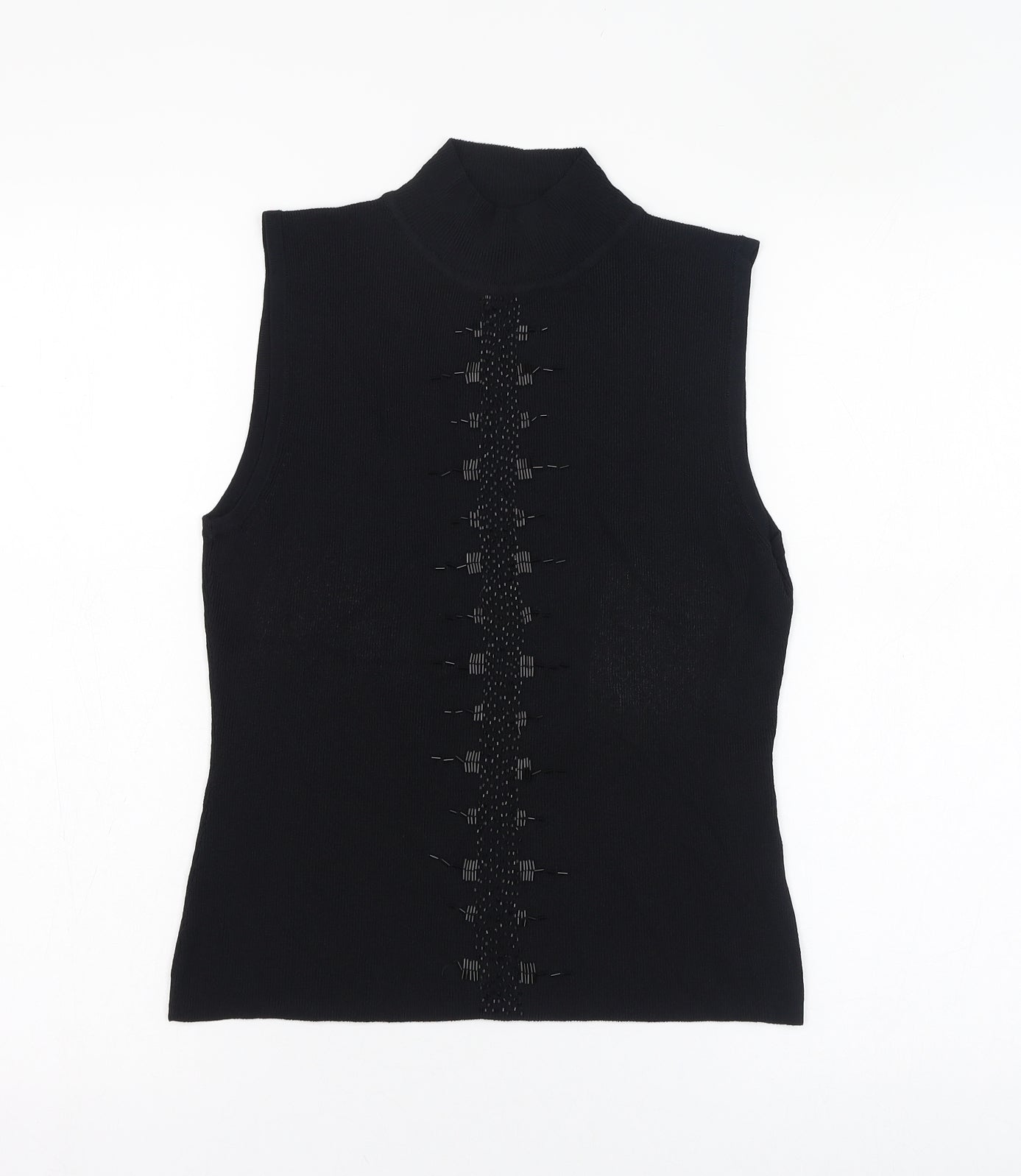 La Reine Womens Black  Viscose Basic Tank Size M Mock Neck