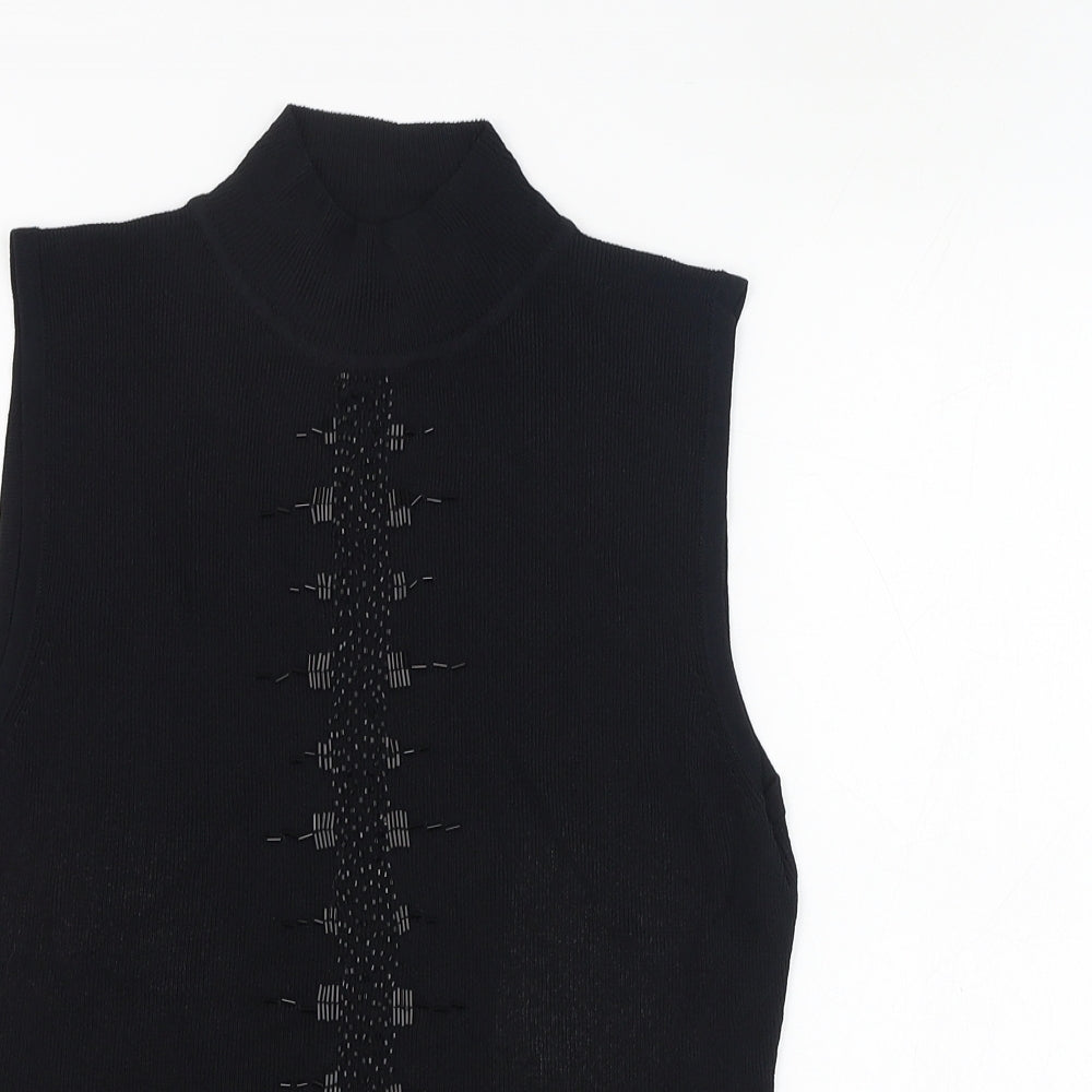 La Reine Womens Black  Viscose Basic Tank Size M Mock Neck