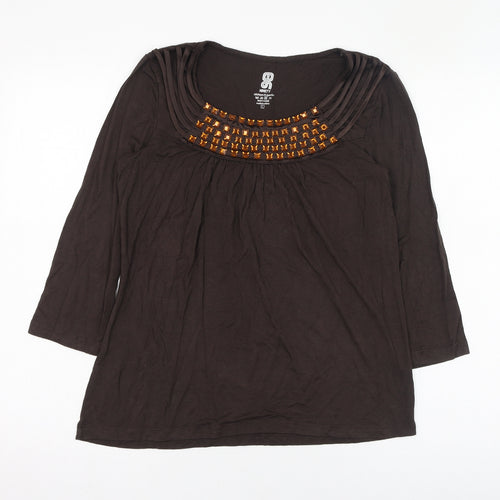 Ninety Womens Brown  Viscose Basic Blouse Size L Round Neck