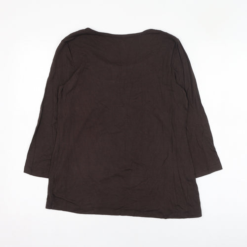 Ninety Womens Brown  Viscose Basic Blouse Size L Round Neck