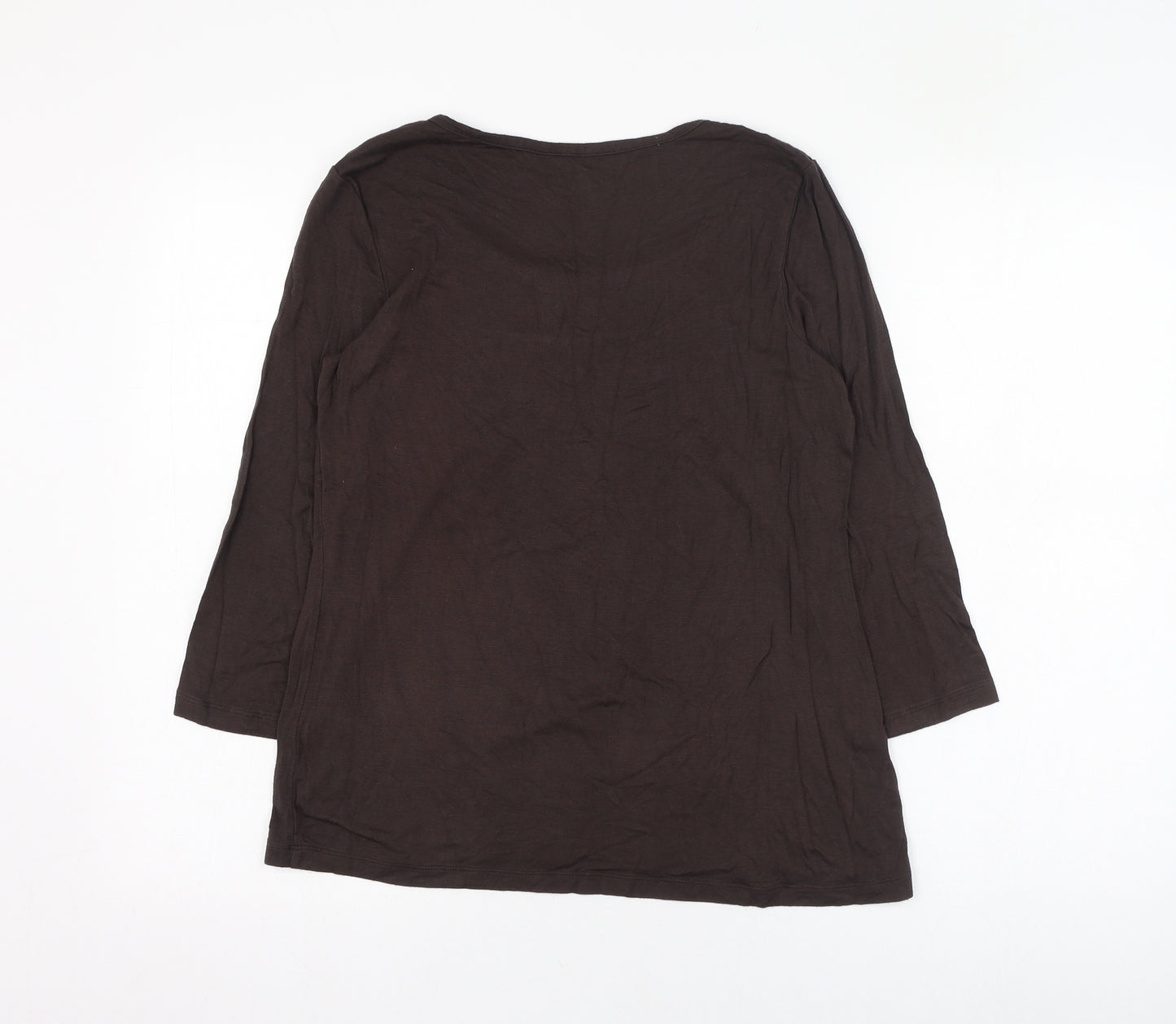 Ninety Womens Brown  Viscose Basic Blouse Size L Round Neck