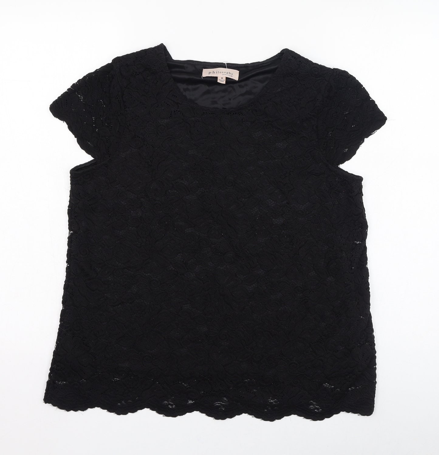 Philosophy Womens Black  Nylon Basic Blouse Size M Round Neck