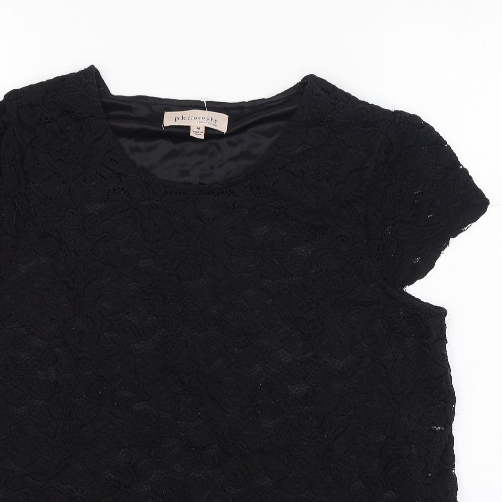 Philosophy Womens Black  Nylon Basic Blouse Size M Round Neck